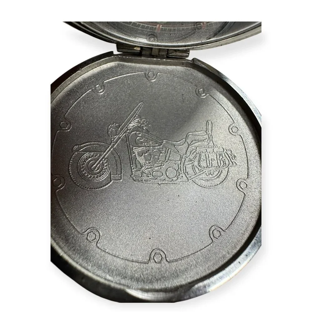 Harley-Davidson Pocket Watch Glow in Dark Vintage Quartz Chain w/ Leather Case‎